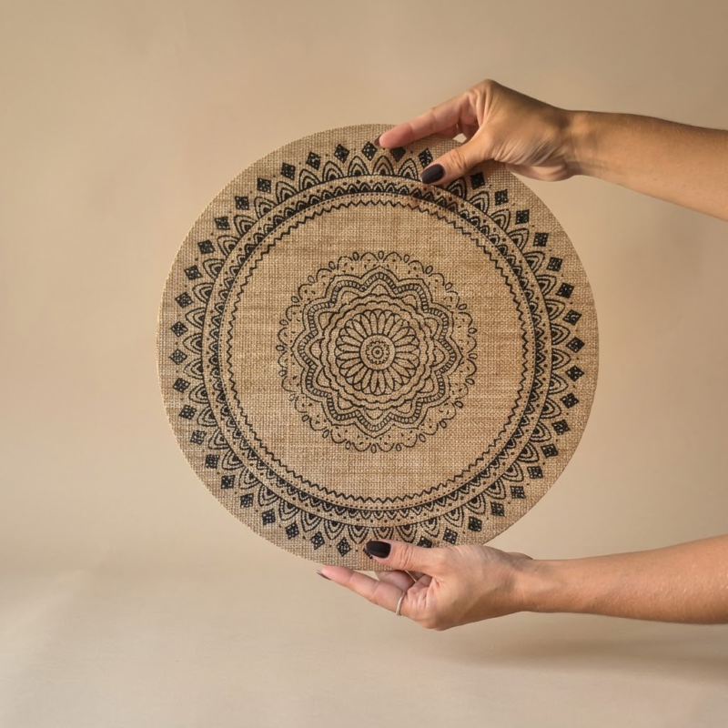 Individual de arpillera redondo mandala ZEN 36cm