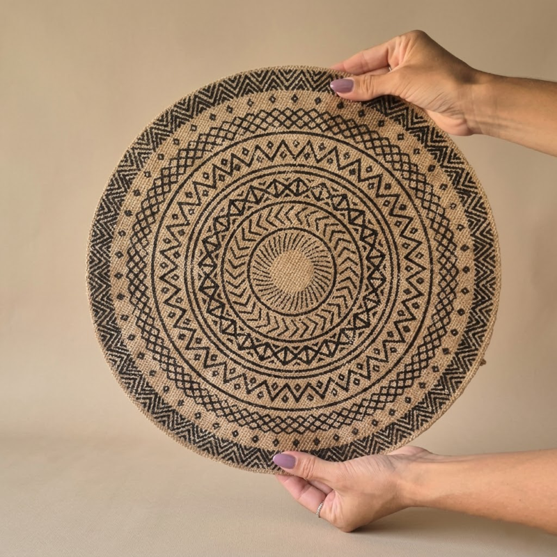 Individual de arpillera redondo mandala BOHO 36cm