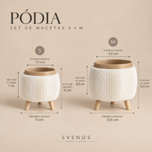 Set de macetas decorativas de interior PÓDIA 9×8,5 cm. (S) – 13,5×13,5 cm.(M)
