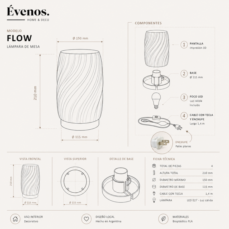 Lampara de mesa Velador Flow
