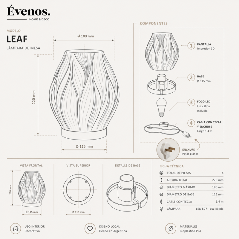 Lampara de mesa Velador Leaf