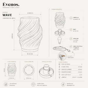 Lampara de mesa Velador Wave