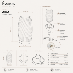 Lampara de mesa Velador Aira