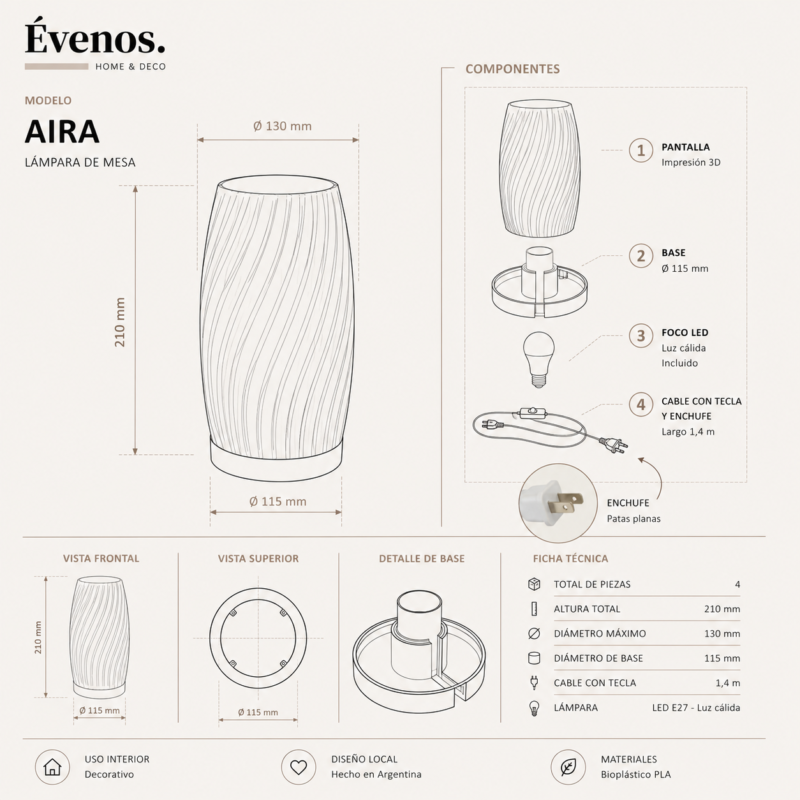 Lampara de mesa Velador Aira