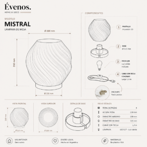 Lampara de mesa Velador Mistral