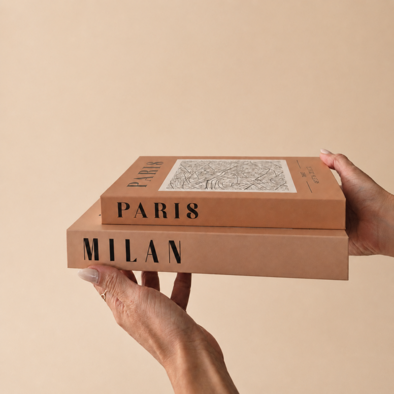 Set x2 cajas organizadoras Libros decorativos Milan y Paris