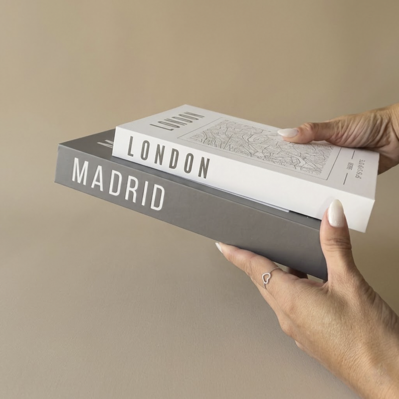Set x2 cajas organizadoras Libros decorativos Madrid y London