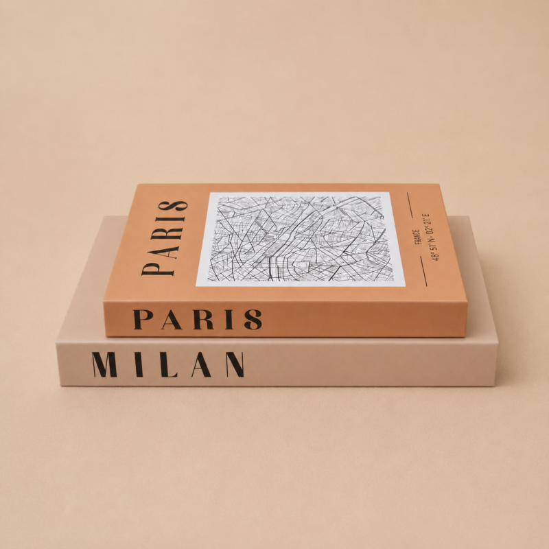 Set x2 cajas organizadoras Libros decorativos Milan y Paris