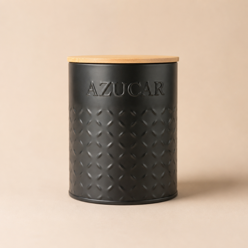Set X3 latas Yerba, Azucar y Galletitas con cierre hermético y tapa de bambú 18x14 (2,6 L) - 15x11 (1,4 L)