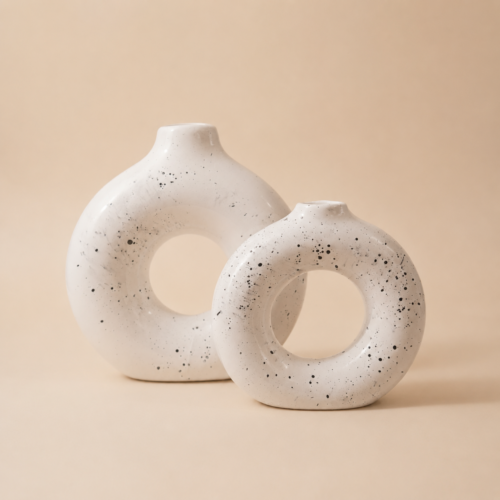 Set X2 Florero Dona de cerámica blanco 20x20x6 - 15x15x4,5