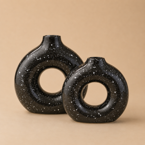 Set X2 Florero Dona de cerámica negro 20x20x6 - 15x15x4,5