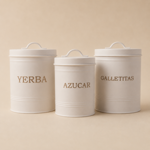 Set X3 latas vintage Yerba, Azucar y Galletitas color crema 18x14 (2,6 L) - 15x11 (1,4 L)