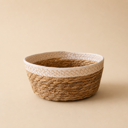 Cesto panera seagrass con borde blanco 21x10
