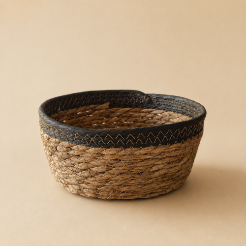 Cesto panera seagrass con borde negro 21x10