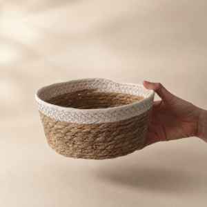Cesto panera seagrass con borde blanco 21x10