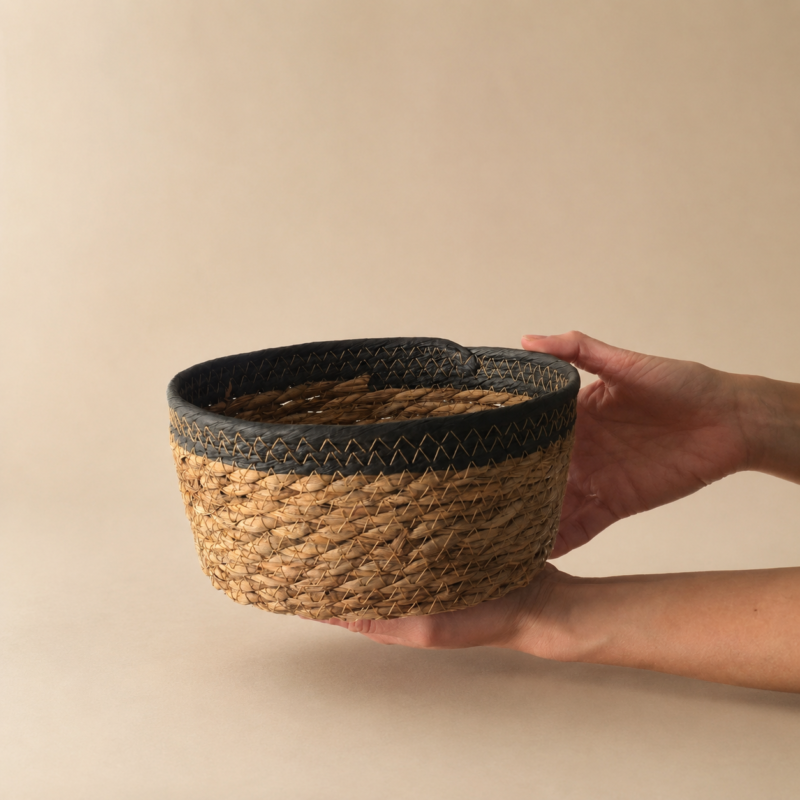 Cesto panera seagrass con borde negro 21x10