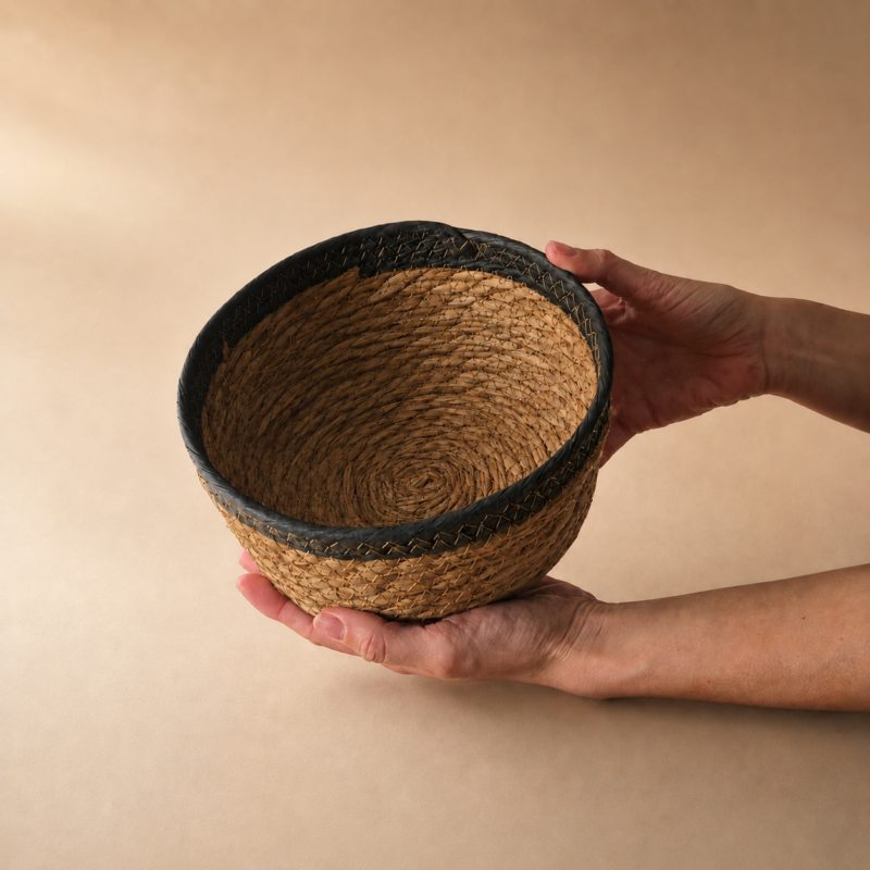 Cesto panera seagrass con borde negro 21x10