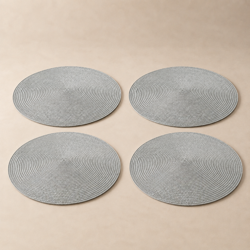 Set x4 individuales redondos PVC gris perla de 37 cm