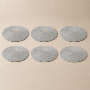 Set x6 individuales redondos PVC gris perla de 37 cm