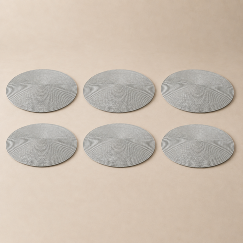 Set x6 individuales redondos PVC gris perla de 37 cm