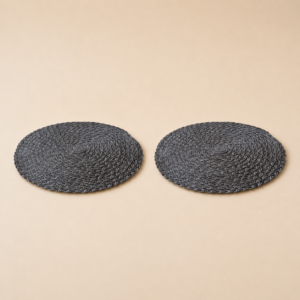 Set x2 individuales redondos PVC trenzado gris de 36 cm