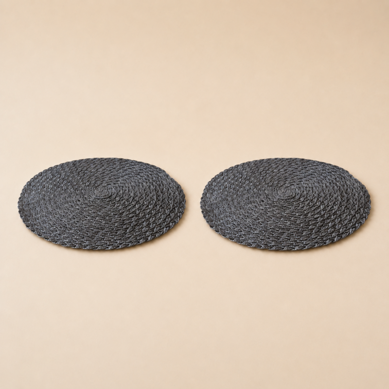 Set x2 individuales redondos PVC trenzado gris de 36 cm