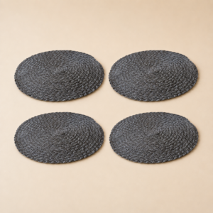 Set x4 individuales redondos PVC trenzado gris de 36 cm