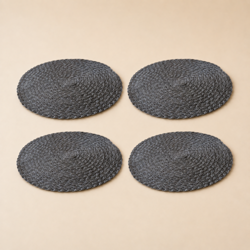 Set x4 individuales redondos PVC trenzado gris de 36 cm