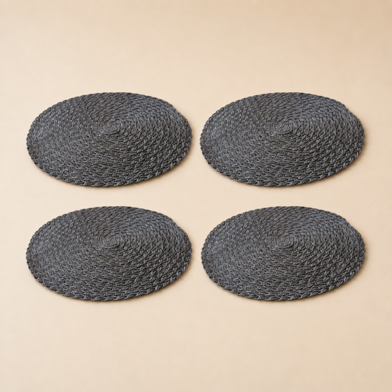 Set x4 individuales redondos PVC trenzado gris de 36 cm