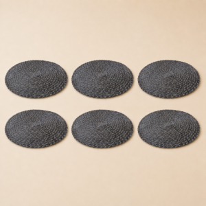 Set x6 individuales redondos PVC trenzado gris de 36 cm