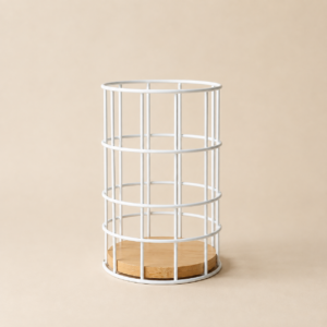 Porta utensillos con base de bambú de 17x11,5 cm - Blanco