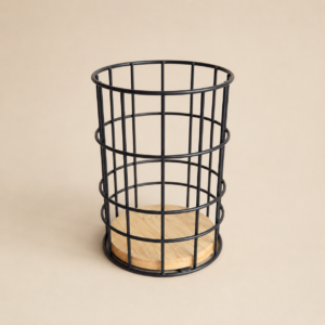 Porta utensillos con base de bambú de 17x11,5 cm - Negro