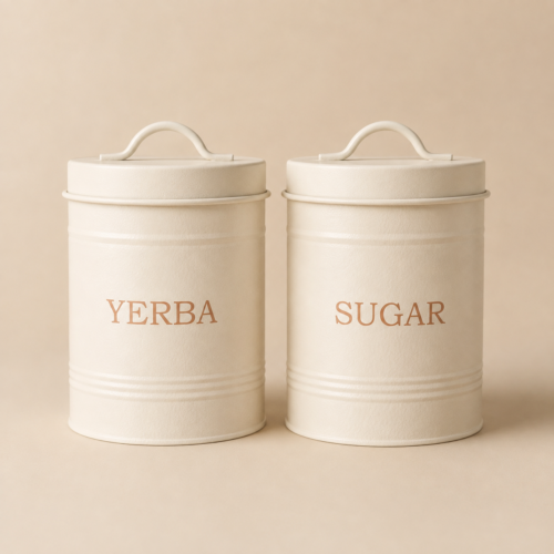 Set X2 latas vintage Yerba y Azucar color crema 15x11 (1,4 L)