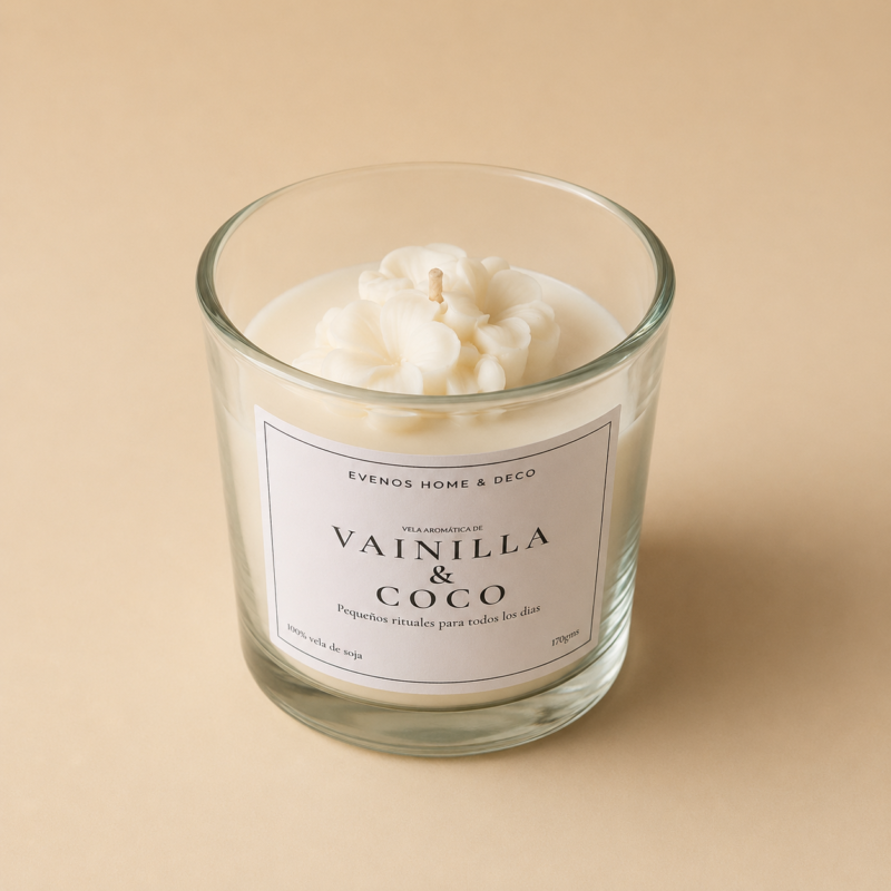 Vela de soja Tennesse transparente Vainilla y Coco - Flor de mayo