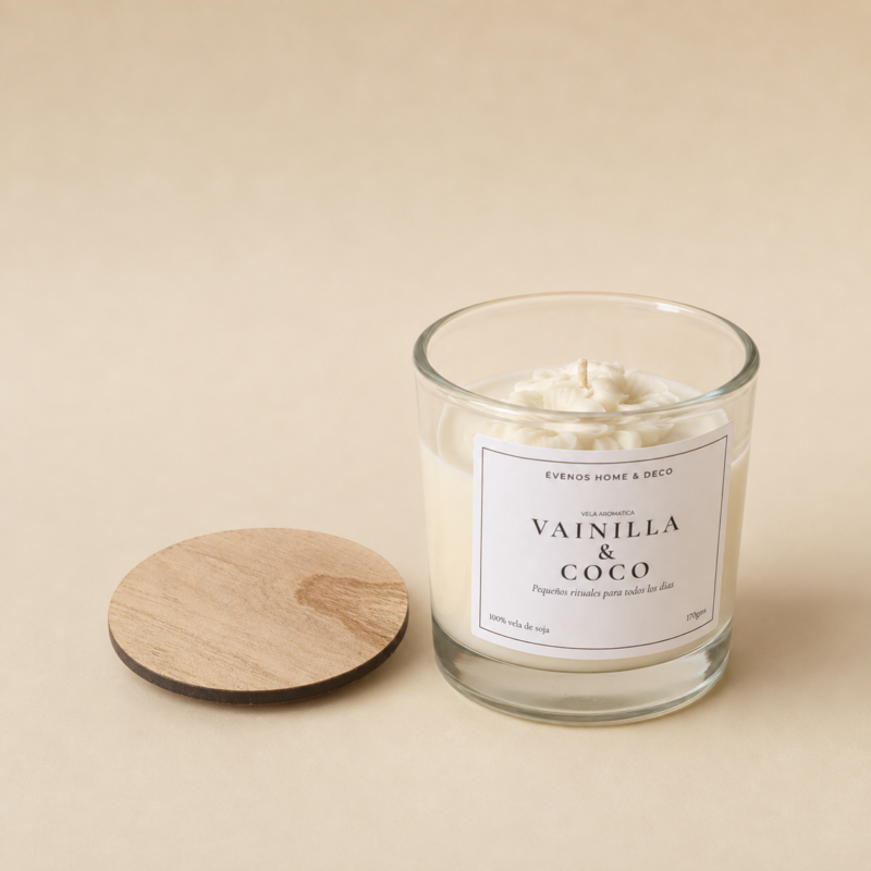 Vela de soja Tennesse transparente Vainilla y Coco - Flor de mayo